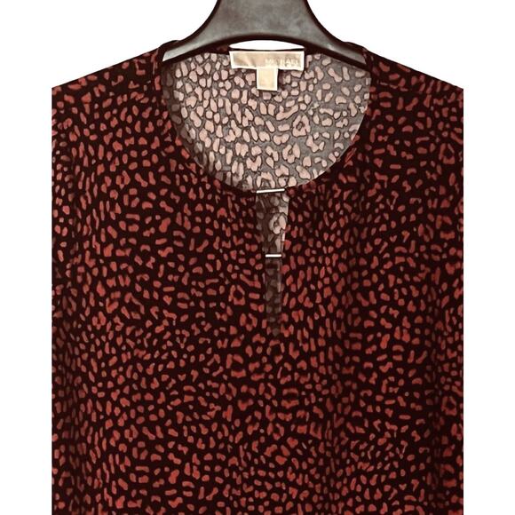 Michael Kors Top Womens Size L Red Animal Print Long Sleeve Pullover Keyhole - Picture 3 of 8